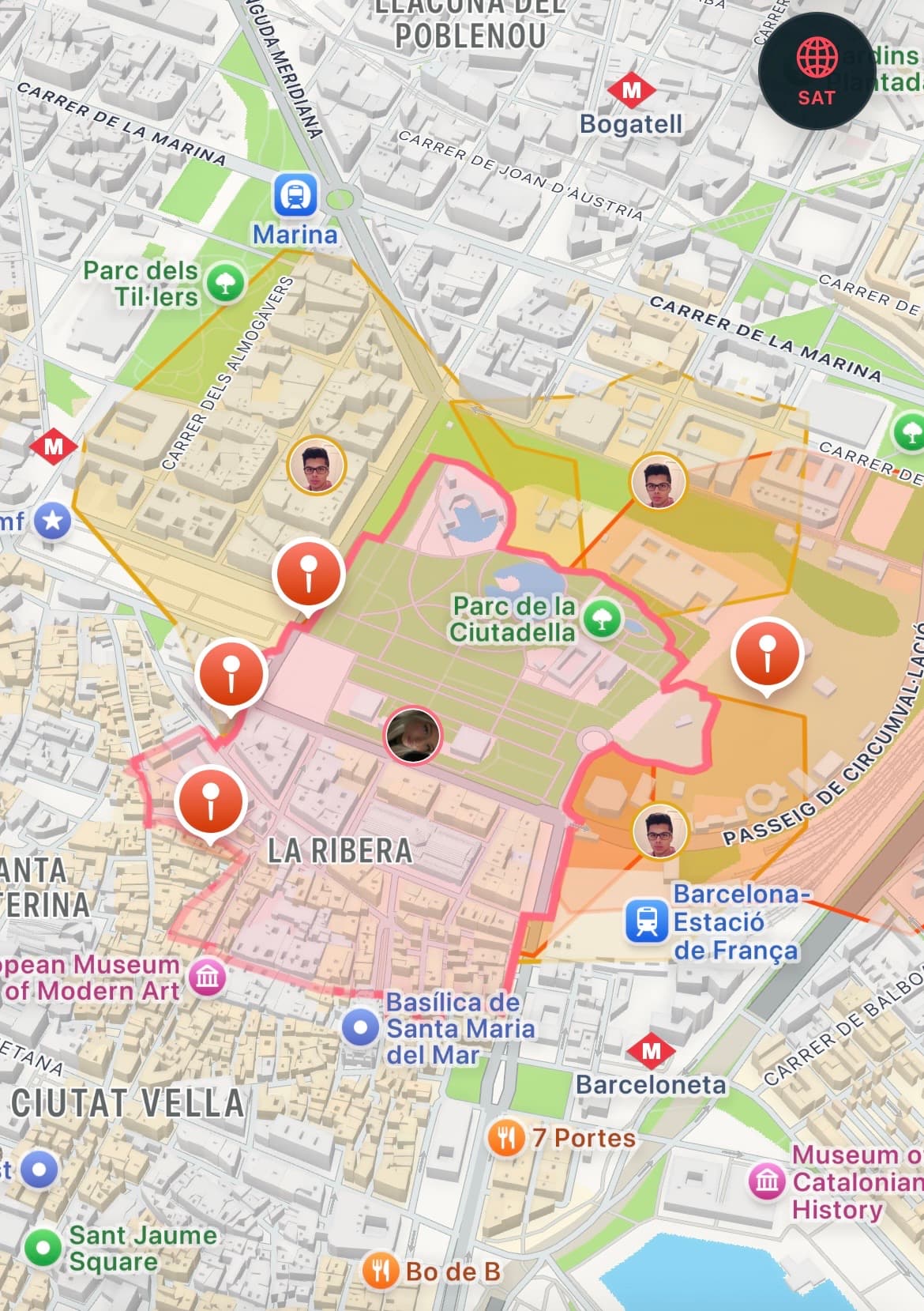 Motera live territory map showing captured zones in Barcelona